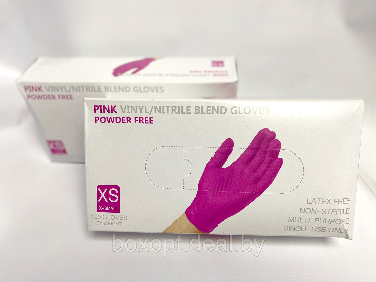 Перчатки одноразовые (нитрил/винил) (розовые) "Wally Plastic", все размеры - 100 шт (50 пар) - фото 1 - id-p162071164