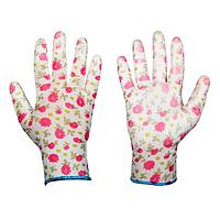 Перчатки PURE PRETTY трикотажные с полиуретановым покрытием, узор "цветы", размер 6