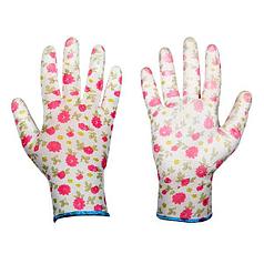Перчатки PURE PRETTY трикотажные с полиуретановым покрытием, узор "цветы", размер 7
