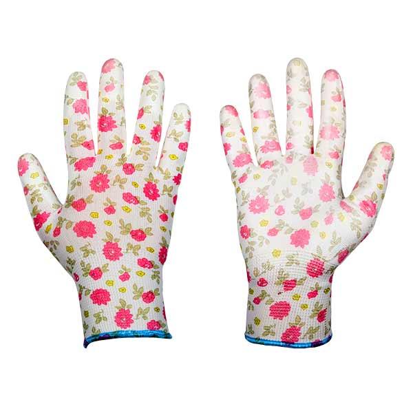 Перчатки PURE PRETTY трикотажные с полиуретановым покрытием, узор "цветы", размер 8
