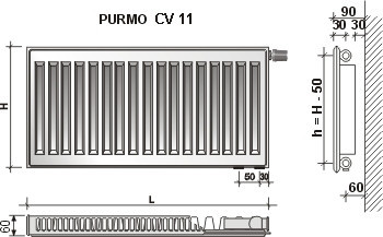 Радиатор стальной PURMO Ventil Compact 11 500х600 (нижнее подключение) - фото 3 - id-p16107278