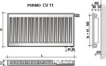 Радиатор стальной PURMO Ventil Compact 11 500х1000 (нижнее подключение), фото 3