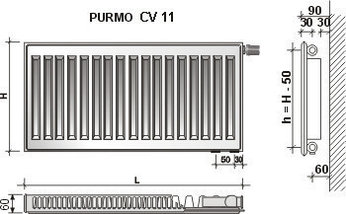 Радиатор стальной PURMO Ventil Compact 11 500х1600 (нижнее подключение), фото 3