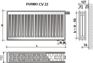 Радиатор стальной PURMO Ventil Compact 22 500х1000 (нижнее подключение) - фото 3 - id-p16113841