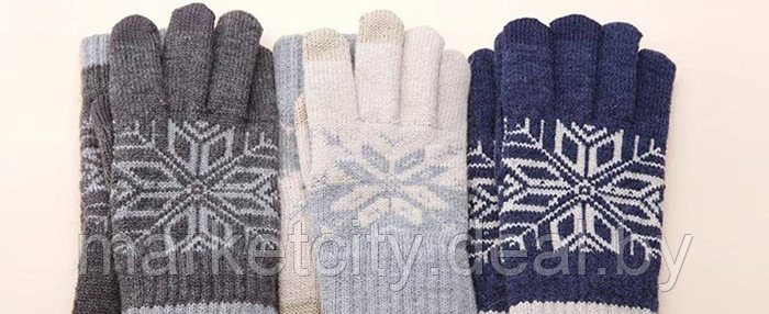 Перчатки для сенсорных устройств Xiaomi Mi Wool Touch Gloves бежевый, серый, синий - фото 6 - id-p162228271