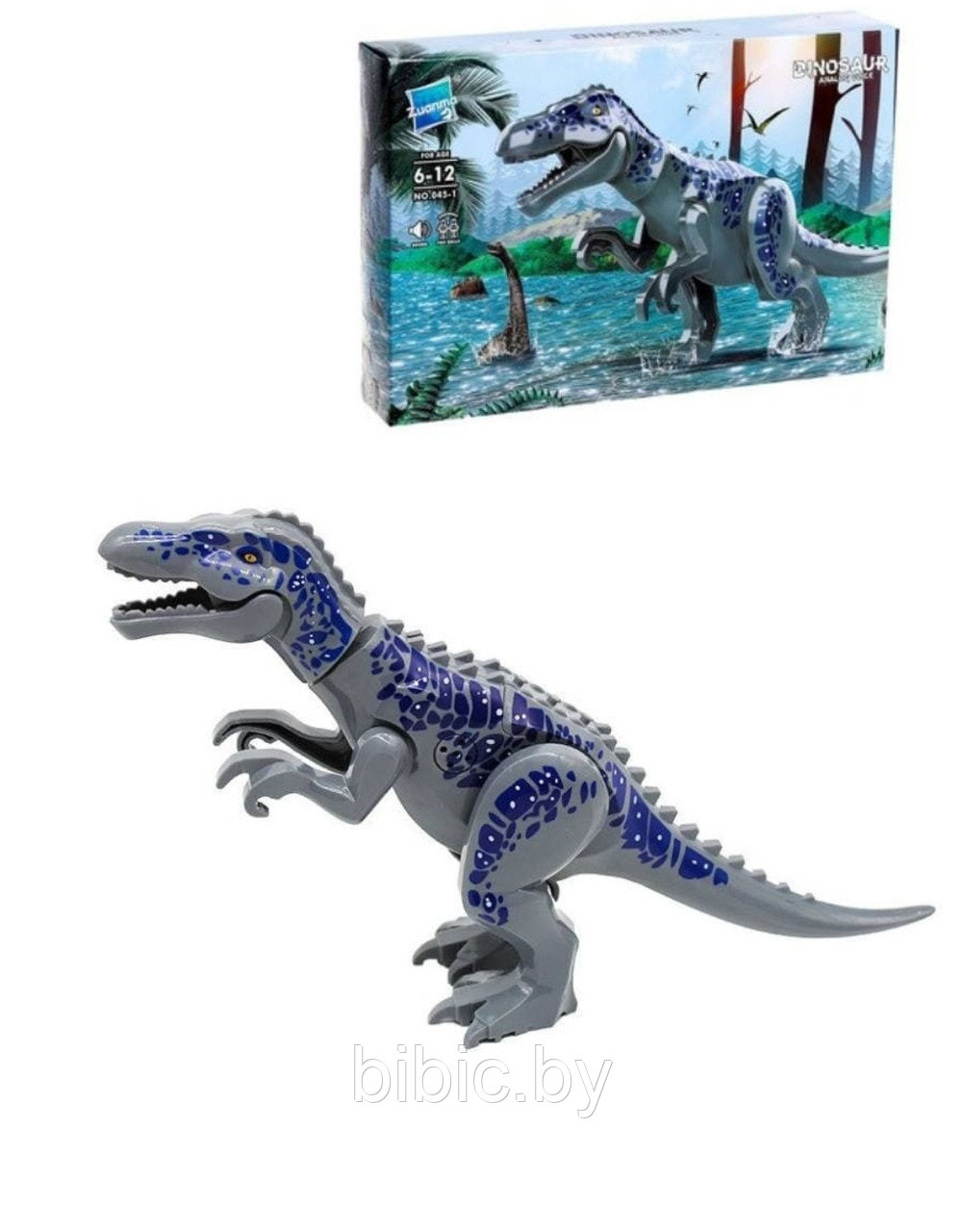 Конструктор динозавры 9 видов со звуком серо-синий - фото 1 - id-p162249316