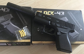 Детский пневматический пистолет Глок (Glock mini) 43 с глушителем (металл,пластик )