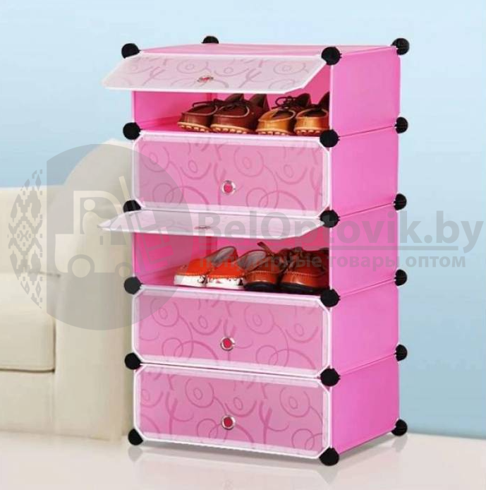 Универсальный модульный шкаф для одежды, обуви, игрушек Plastic Storage Cabinet Розовый Classic 5 полок - фото 3 - id-p131338378