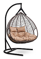 Подвесное двухместное кресло-кокон FISHT горячий шоколад кокон+бежевая подушка