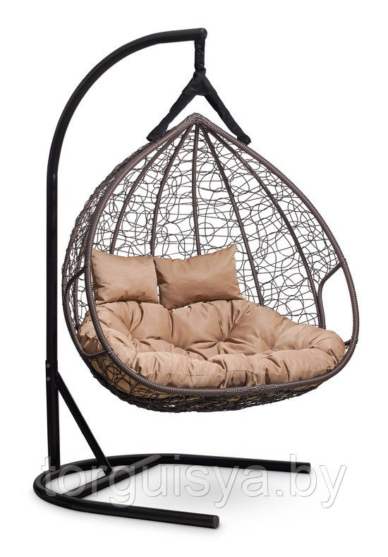 Подвесное двухместное кресло-кокон FISHT горячий шоколад кокон+бежевая подушка - фото 1 - id-p161710896