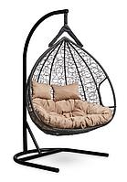 Подвесное двухместное кресло-кокон FISHT черный кокон+бежевая подушка