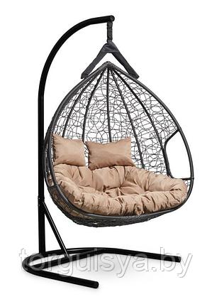 Подвесное двухместное кресло-кокон FISHT черный кокон+бежевая подушка, фото 2