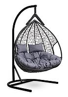 Подвесное двухместное кресло-кокон FISHT черный кокон+серая подушка