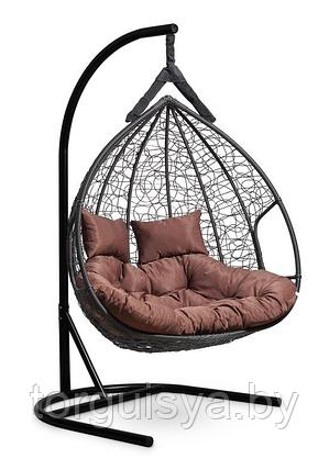 Подвесное двухместное кресло-кокон FISHT черный кокон+шоколадная подушка, фото 2