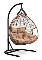 Подвесное двухместное кресло-кокон FISHT шоколадный кокон+бежевая подушка