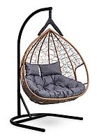 Подвесное двухместное кресло-кокон FISHT шоколадный кокон+серая подушка
