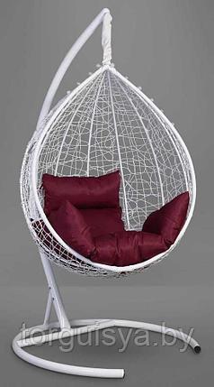 Подвесное кресло-кокон SEVILLA белый кокон+бордовая подушка, фото 2