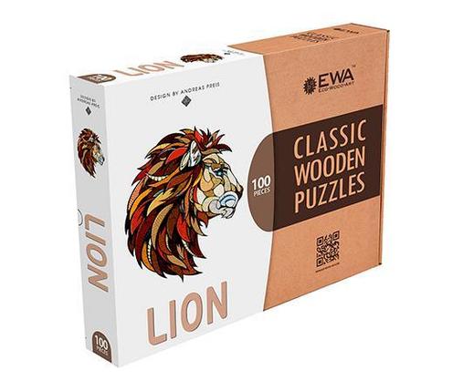 Лев в крафтовой упаковке размер M. Деревянный пазл EWA, 100 элементов, фото 2
