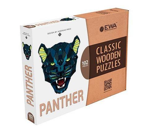 Пантера в крафтовой упаковке размер M. Деревянный пазл EWA, 102 элемента, фото 2