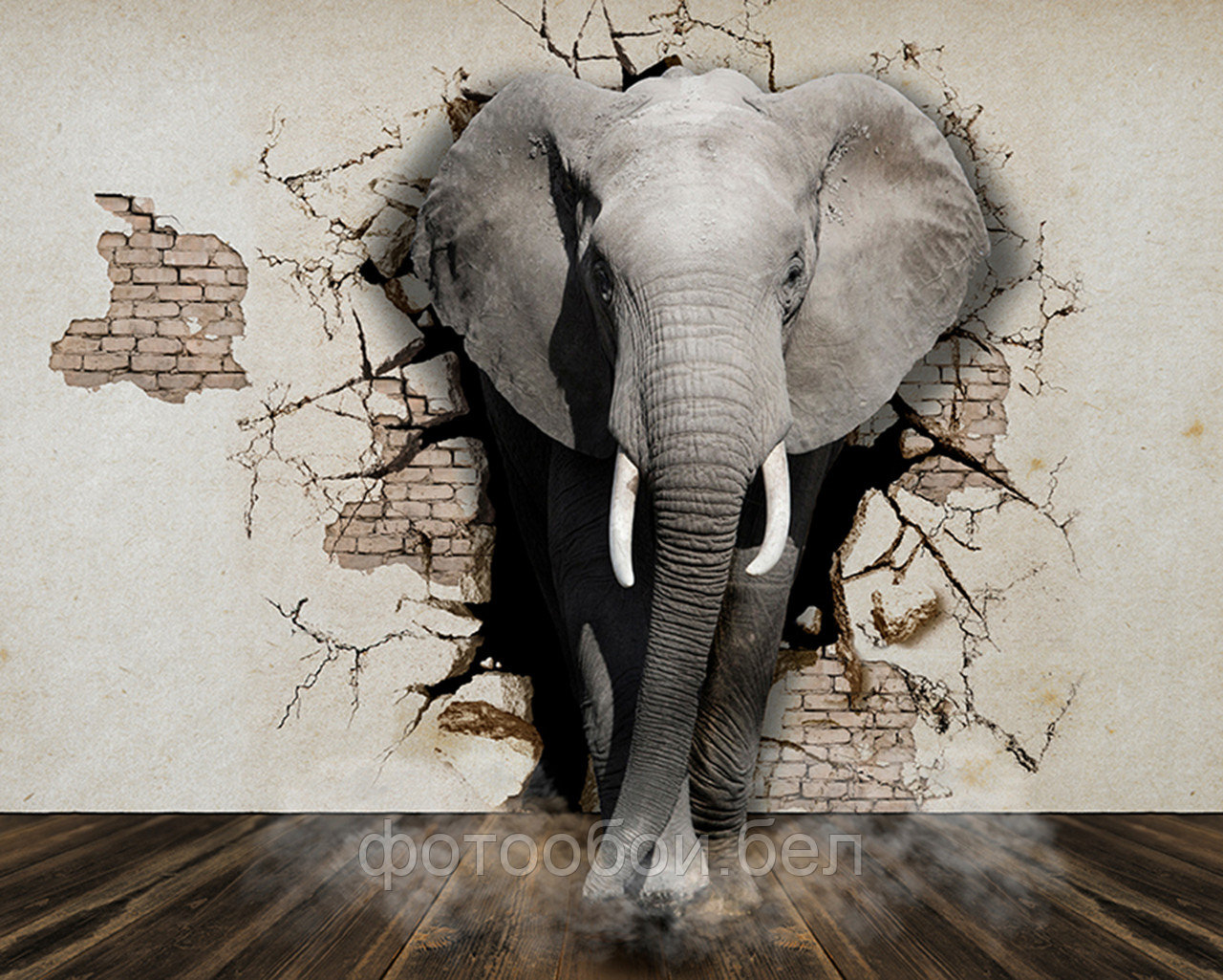 Фотообои 3Д слон в стене