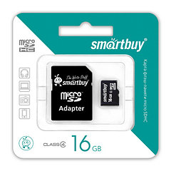 Micro SDHC карта памяти Smart Buy 16GB Class4  (с адаптером SD) (SB16GBSDCL4-01)