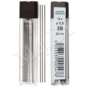 KOH-I-NOOR. Грифели для механического карандаша, 0,5 мм, 12 штук. Твердость TM/НВ, М/B и 2В., фото 2