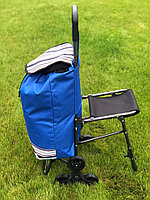 Cумка-тележка хозяйственная со стульчиком на 6 колесах (синяя)