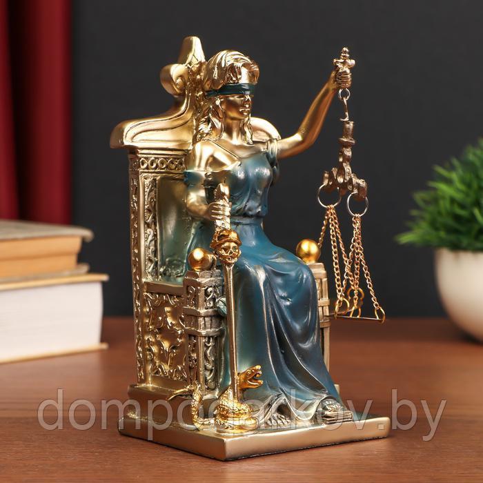 Сувенир полистоун "Богиня Фемида на троне" золотистый с синим 19х10х9 см - фото 3 - id-p162541996