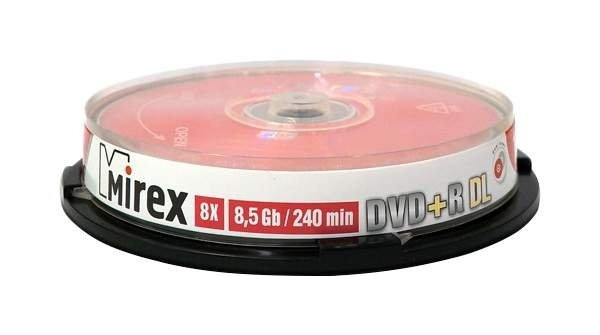 Диски DVD+R Dual Layer Mirex 8,5Gb 8x Cake box 10 штук