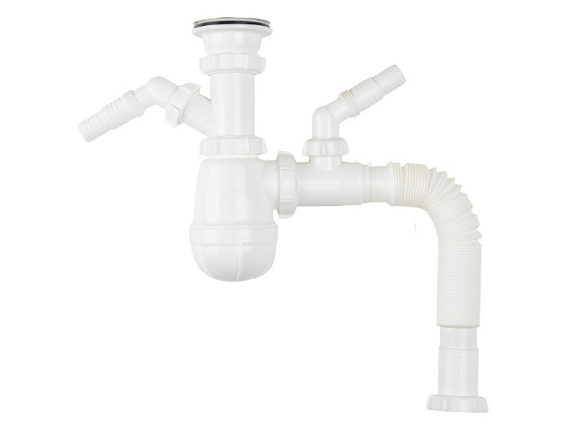 Сифон для кухни 1 1/2 " х 40 с двумя отводами с/м с г.т. 40х40/50 Aquant