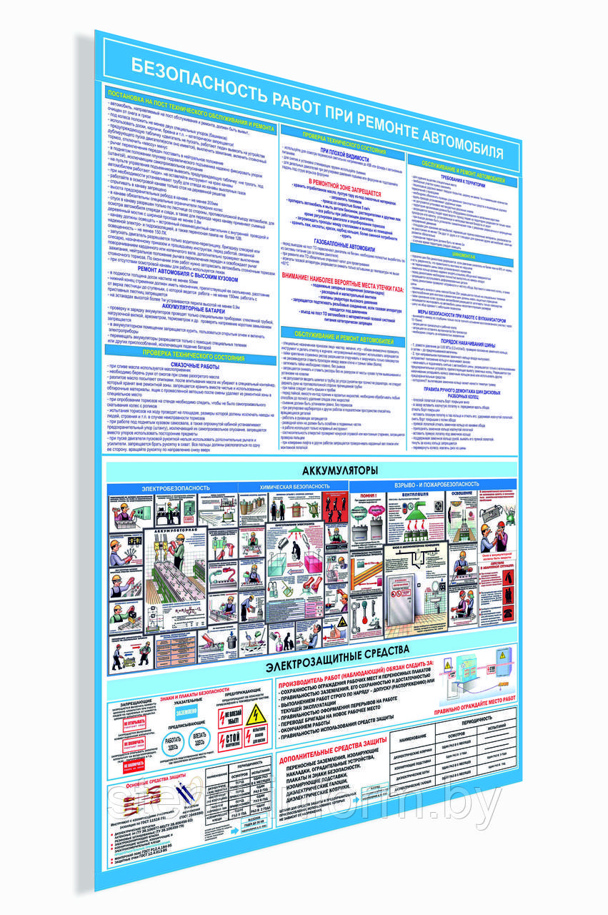 ПЛАКАТ ПО Охране труда "Безопасность  при ремонте автомобилей" №23.1  р-р 70*100 см на ПВХ