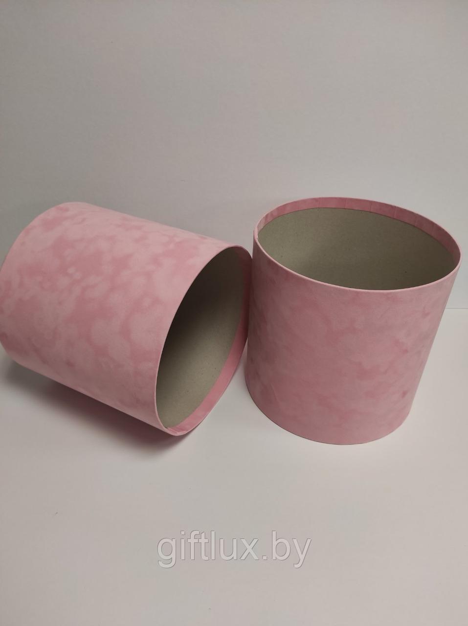 Коробка круглая, 25*25 см (бархат премиум) без крышки розовый