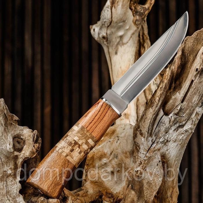 Нож охотничий, Мастер К, лезвие 14 см, в чехле, деревянная рукоять с  пробковой вставкой