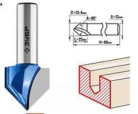 Фреза пазовая галтельная V-образная, D= 25,4мм, рабочая длина-25мм, угол-90° градусов, хв.-12 мм, ЗУ