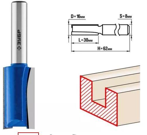 ЗУБР 16x30мм, хвостовик 8мм, фреза пазовая прямая - фото 1 - id-p154887894