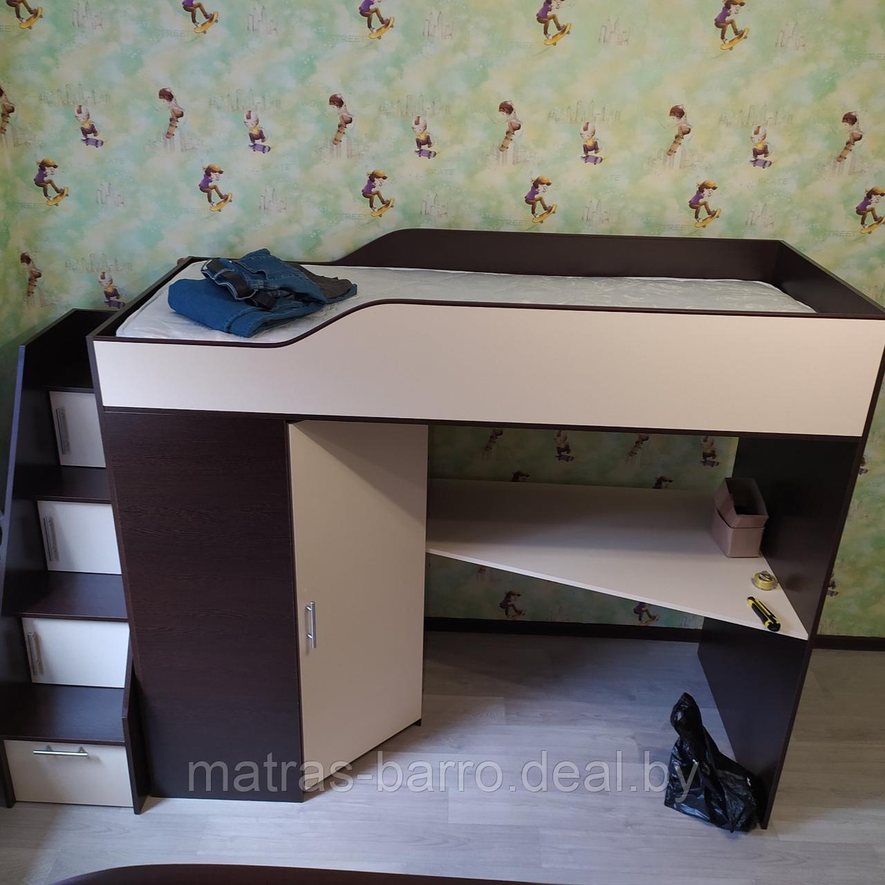 Детская кровать-чердак Крепыш 7 с лестницей-комодом