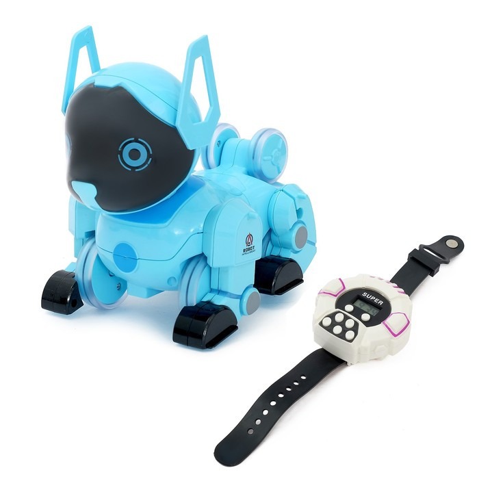 Робот-собака «Паппи», радиоуправляемый, световые и звуковые эффекты, работает от аккумулятора, цвет голубой - фото 1 - id-p162755307