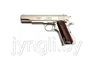 ММГ M1911A1 США 1911 1-я и 2-я Мировые войны 45 калибра (никелированный, накладки из дерева)