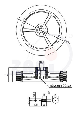 Колесо для газонокосилок  K175Ł*M8 ZABI, фото 2