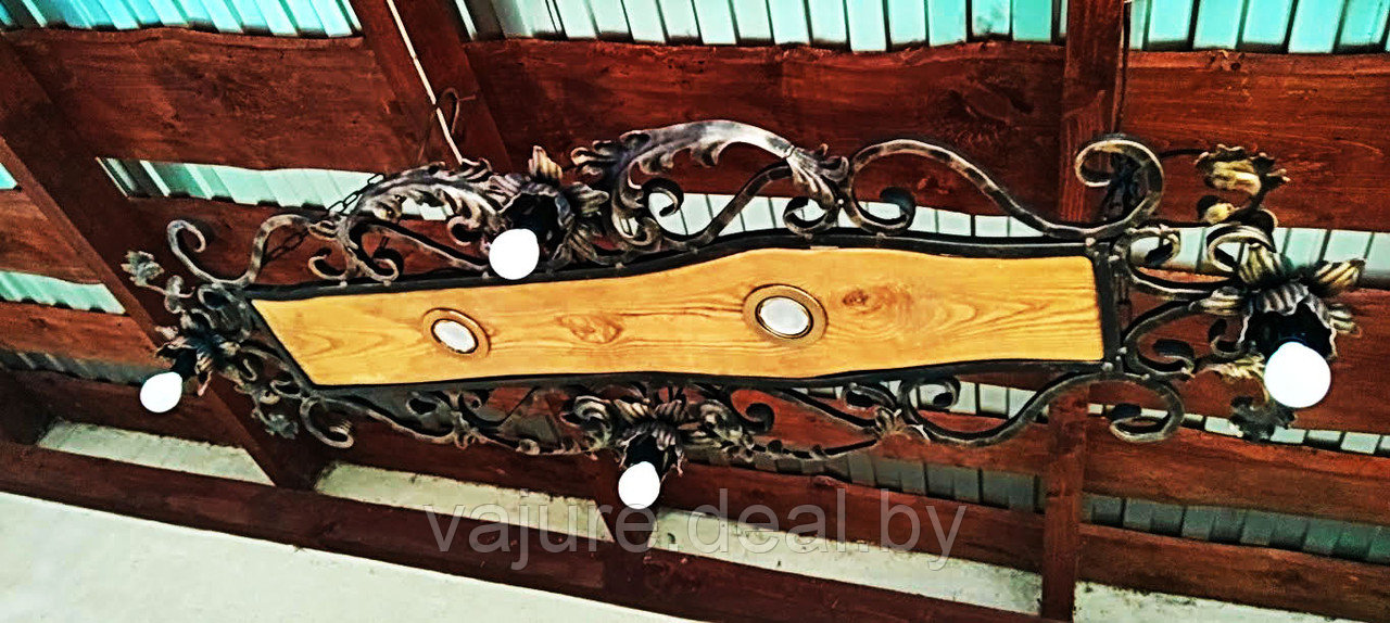Люстра кованая №5 с деревянным основанием - фото 1 - id-p162898181