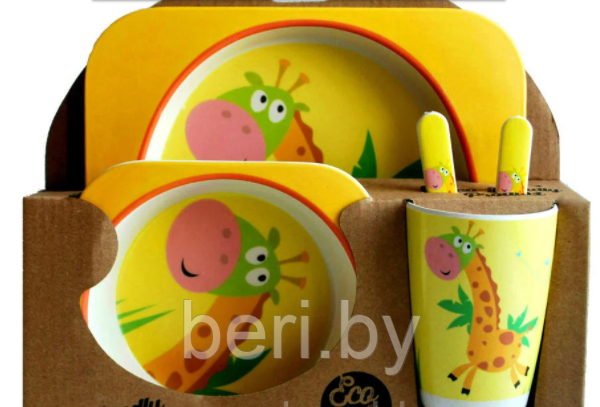 Набор детской посуды из бамбука Bamboo Ware Kids Set, 5 предметов, разные рисунки, ST-02015 - фото 3 - id-p163034219