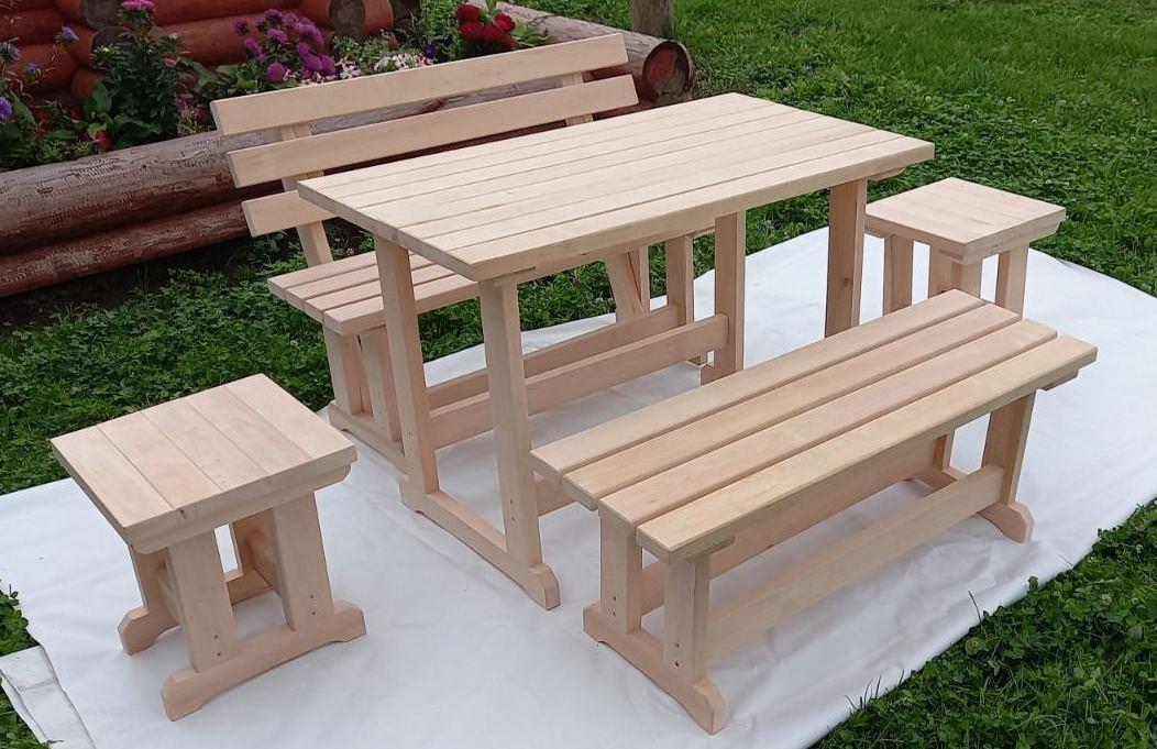 Набор деревянной мебели Банный Шик (стол, 2 скамейки, 2 табурета) - фото 2 - id-p163086736