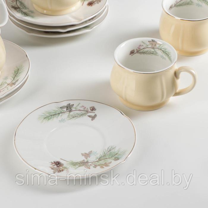 Сервиз керамический чайный «Шишечки», 12 предметов: чашка 200 мл, блюдце d=14,5 см, цвет жёлтый - фото 2 - id-p163100100