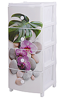 Комод пластиковый "Орхидея", elf-439, 4-х секционный с декором, белый