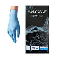 Перчатки нитровиниловые голубые BENOVY