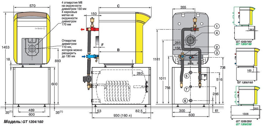 Жидкотопливный/газовый котел для отопления и горячего водоснабжения De Dietrich GT 1205/L 160, фото 2