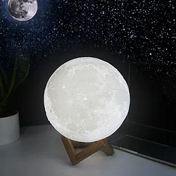 Светильник-ночник 3D шар луна Moon Lamp на деревянной подставке с пультом, 12 см