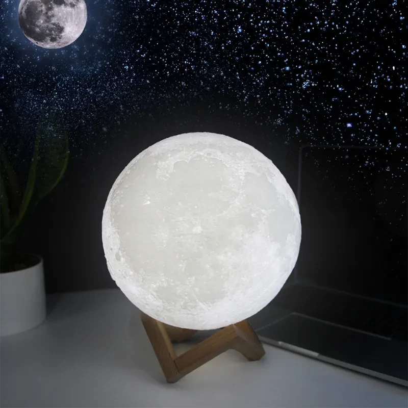 Светильник-ночник 3D шар луна Moon Lamp на деревянной подставке с пультом, 12 см - фото 1 - id-p163294170