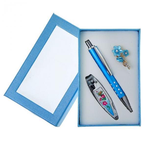 Набор подарочный 3в1: ручка, брошь, кусачки, цвет голубой - фото 1 - id-p163312772