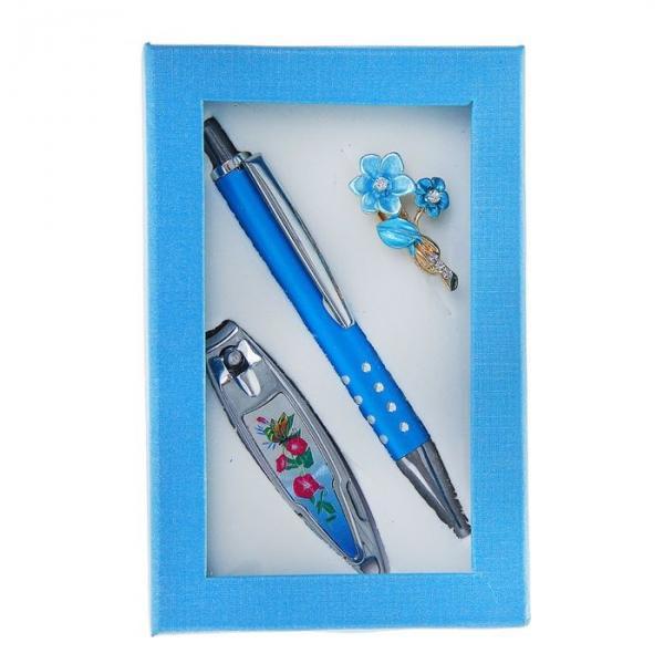 Набор подарочный 3в1: ручка, брошь, кусачки, цвет голубой - фото 3 - id-p163312772
